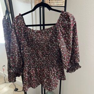 Max Studio Milkmaid Sleeve Ruched Floral Top